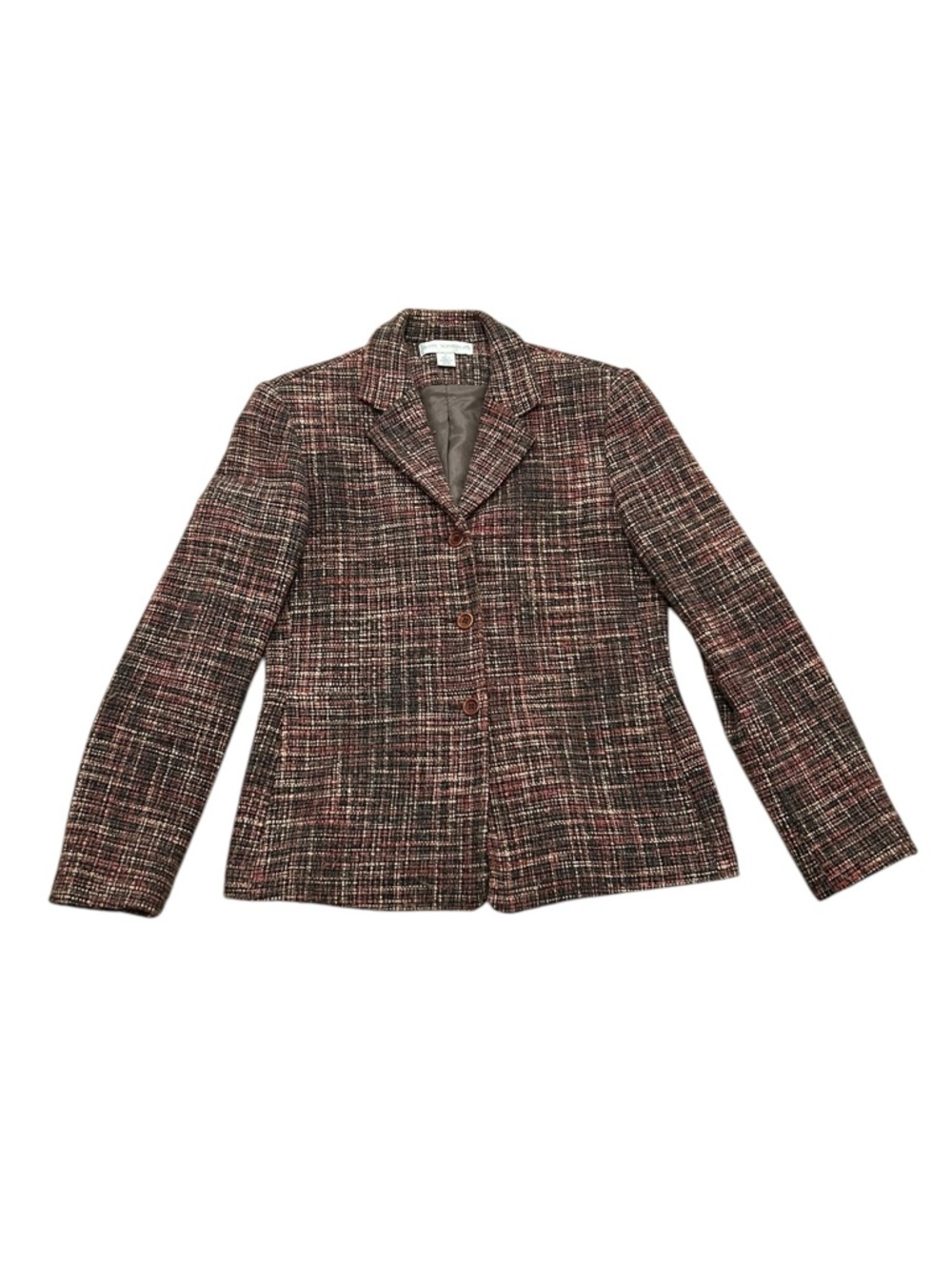 Vintage Petite Sophisticate Brown Beige Tweed Blazer Wool Nylon Y2K